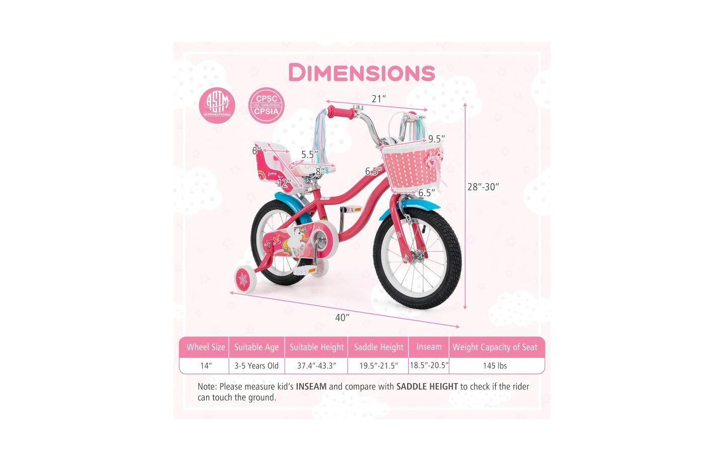 Детская игрушка HONGGE 14 Inch Girls Bike with Doll Seat and Training Wheels, Ages 3-5, цвет: Розовый — фото 3