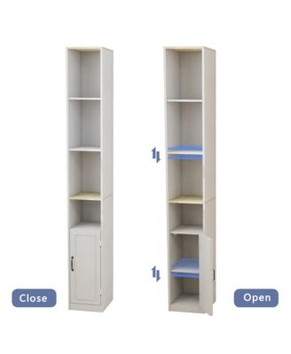 72" Tall Slim Storage Cabinet - 6-Tier Freestanding Bathroom Cabinet 1 Door and 2 Adjustable Shelves for Bathroom, Living Room