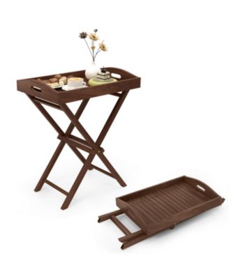 Solid Teak Wood Tray Table with Removable Top for Patio and Garden