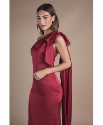Women's Bow One Shoulder Satin Dress