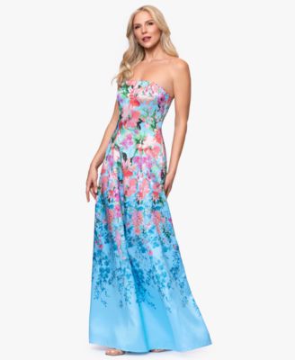 Women's Floral Print Strapless Ball Gown
