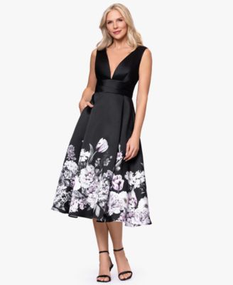 Women's Floral Border V-Neck Midi Dress