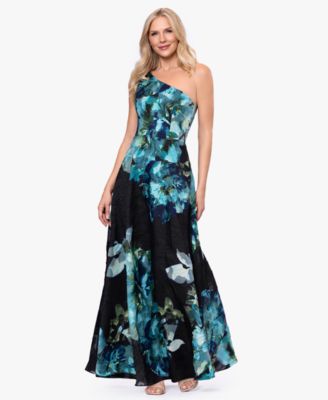 Women's One-Shoulder Burnout Print Ball Gown