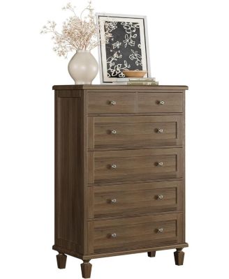 Vintage 6 Drawer Dresser with Tapered Legs, Wood Tall Chest of Drawers for Bedroom, Living Room, Entryway, Distressed Wood Finish