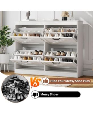 Hidden Shoe Storage Cabinet with 4 Flip Drawers & Adjustable Shelves, Modern Freestanding Shoe Rack Organizer for Entryway, Bedroom