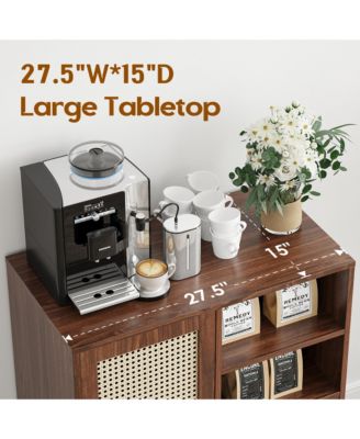 Rattan Buffet Cabinet, Kitchen Sideboard with 2 Drawers for Living Room, Dining Room, Entryway (Walnut)