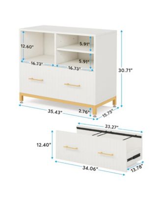 File Storage Cabinet for Letter/Legal/A4 Size Files, Modern Wood Lateral File Cabinet with Drawer and 3 Open Storage Spaces for Home Office