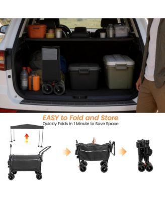 Folding Wagon Cart - Multi-Functional Push-Pull Carts with Canopy, Rotating Handle, All-Terrain Wheels, 480lbs Capacity for Transport, Gray