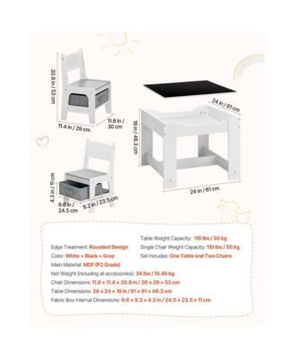 Wooden Kids Table and 2 Chairs Set with Storage Space