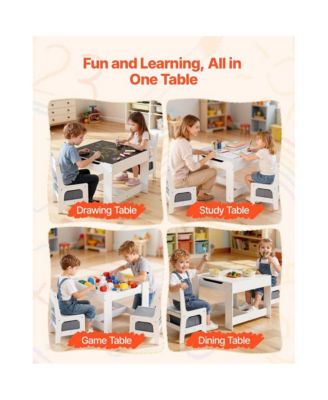 Wooden Kids Table and 2 Chairs Set with Storage Space