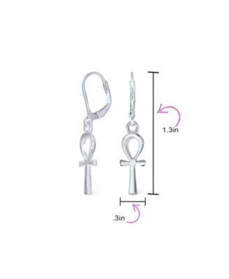Religious Symbol of Life Ankh Cross Dangle  Earrings .925 Sterling Silver Lever Back