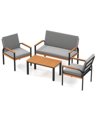4 Piece Outdoor Furniture Set w/Coffee Table Loveseat and 2 Single Chairs for Porch