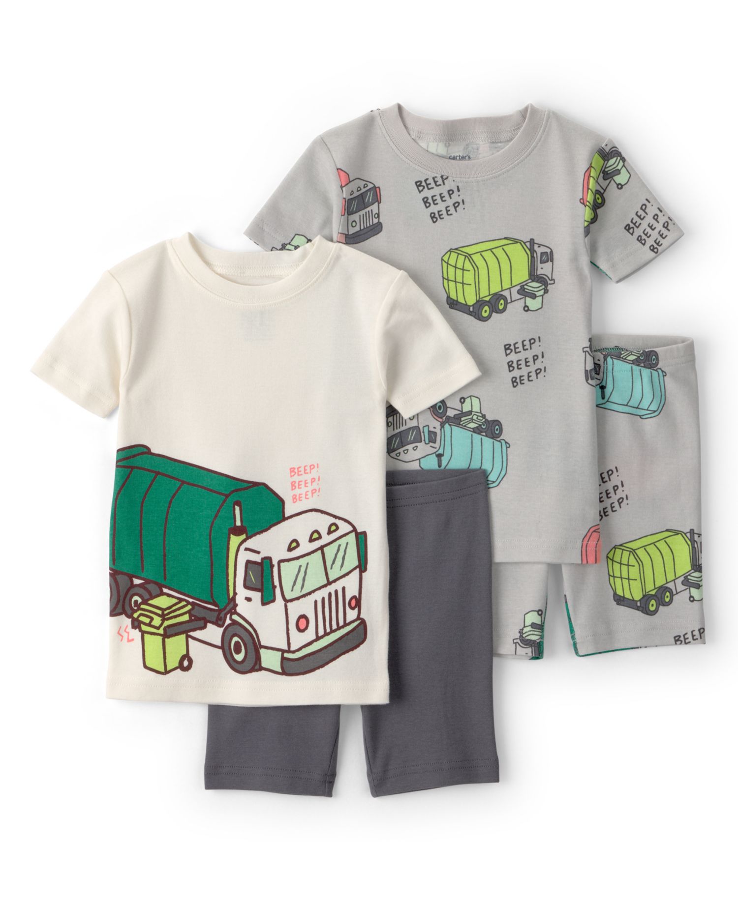 Baby and Toddler Boys' Trash Truck Short-Sleeve T-Shirt and Shorts Snug-Fit Cotton Pajama, 4-Piece Set