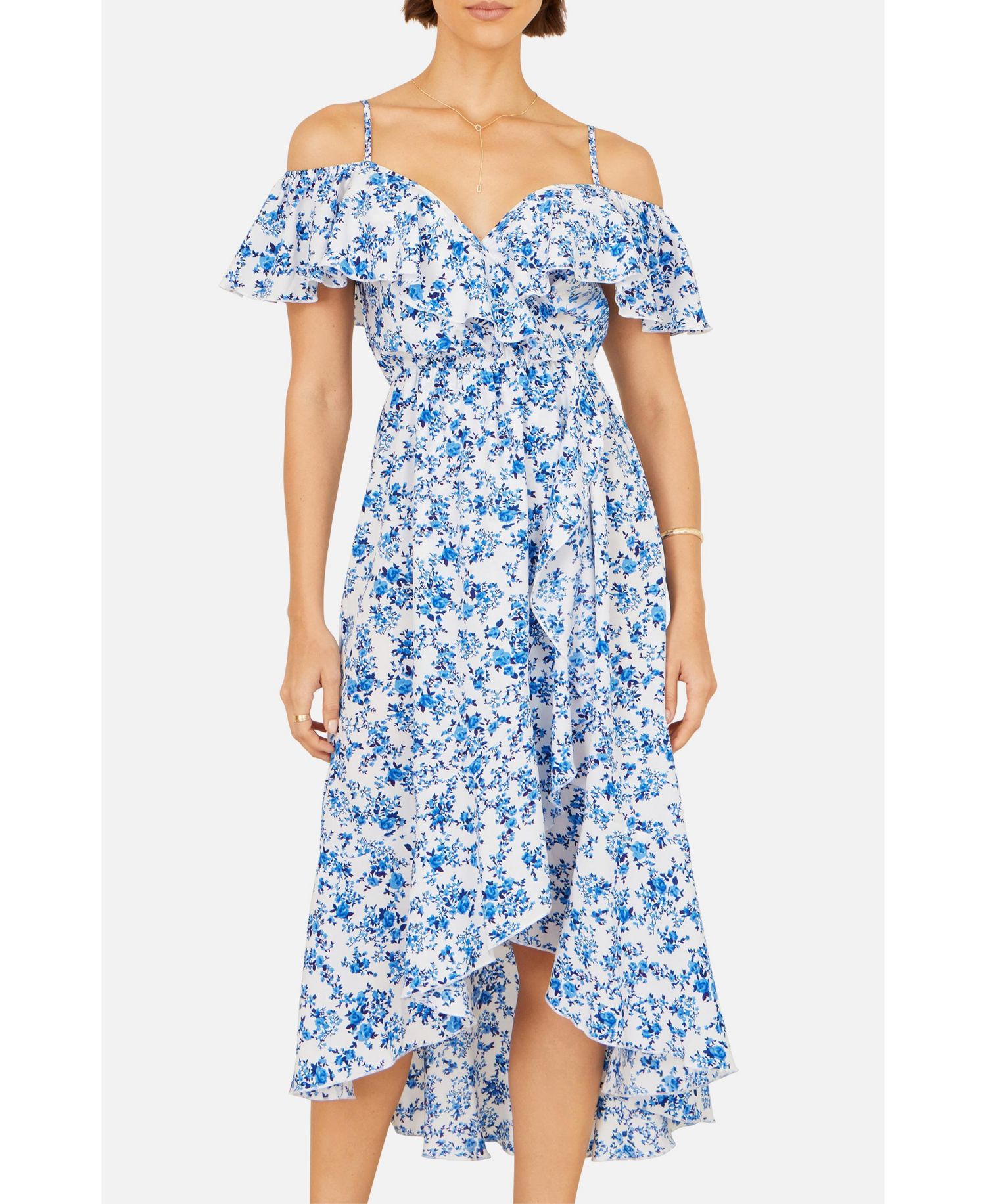 Women's Floral Print Bardot Midi Dress