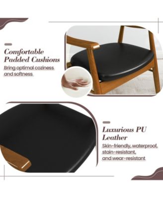 Set Of 4 PU Leather Dining Chair w/ Padded Seat and Back Armrests Rubber Wood Frame