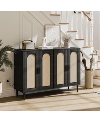 Sideboard Buffet Cabinet with Rattan Doors, Storage Credenza with Shelves, Modern Accent Coffee Bar Cabinet for Dining Room, Kitchen