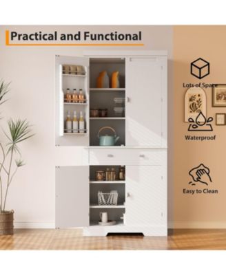  Kitchen Pantry Cabinet with Drawer, Doors and Shelves, Wood Farmhouse Storage Cabinet, Large Storage Cupboard for Living Room