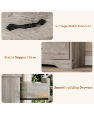 Farmhouse 5 Drawers Dresser for Bedroom,  Tall Chest of Drawer, Wooden Vertical Dresser with Metal Handles and Stable Base