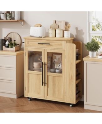 Mobile Kitchen Island Cart with Storage, 360° Rolling Wheels, Rolling Island with Drawers, Spice Rack and Handle
