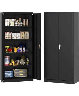Metal Storage Cabinet with Locking Doors 4 Adjustable Shelves, Leveling Feet, Heavy Duty Steel Organizer for Pantry, Garage, Bedroom