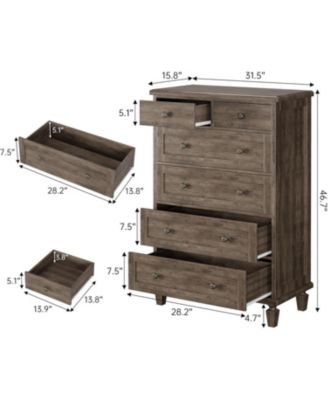 Vintage 6 Drawer Dresser with Tapered Legs, Wood Tall Chest of Drawers for Bedroom, Living Room, Entryway, Distressed Wood Finish