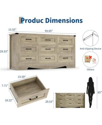 Drawer Dresser for Bedroom, Farmhouse Tall Wooden Chest of Drawers with Mid Century Modern Style