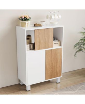 Kitchen Buffet Sideboard Cabinet with Storage, Wooden Bathroom Storage Cabinet with Adjustable Shelf and Sliding Barn Door