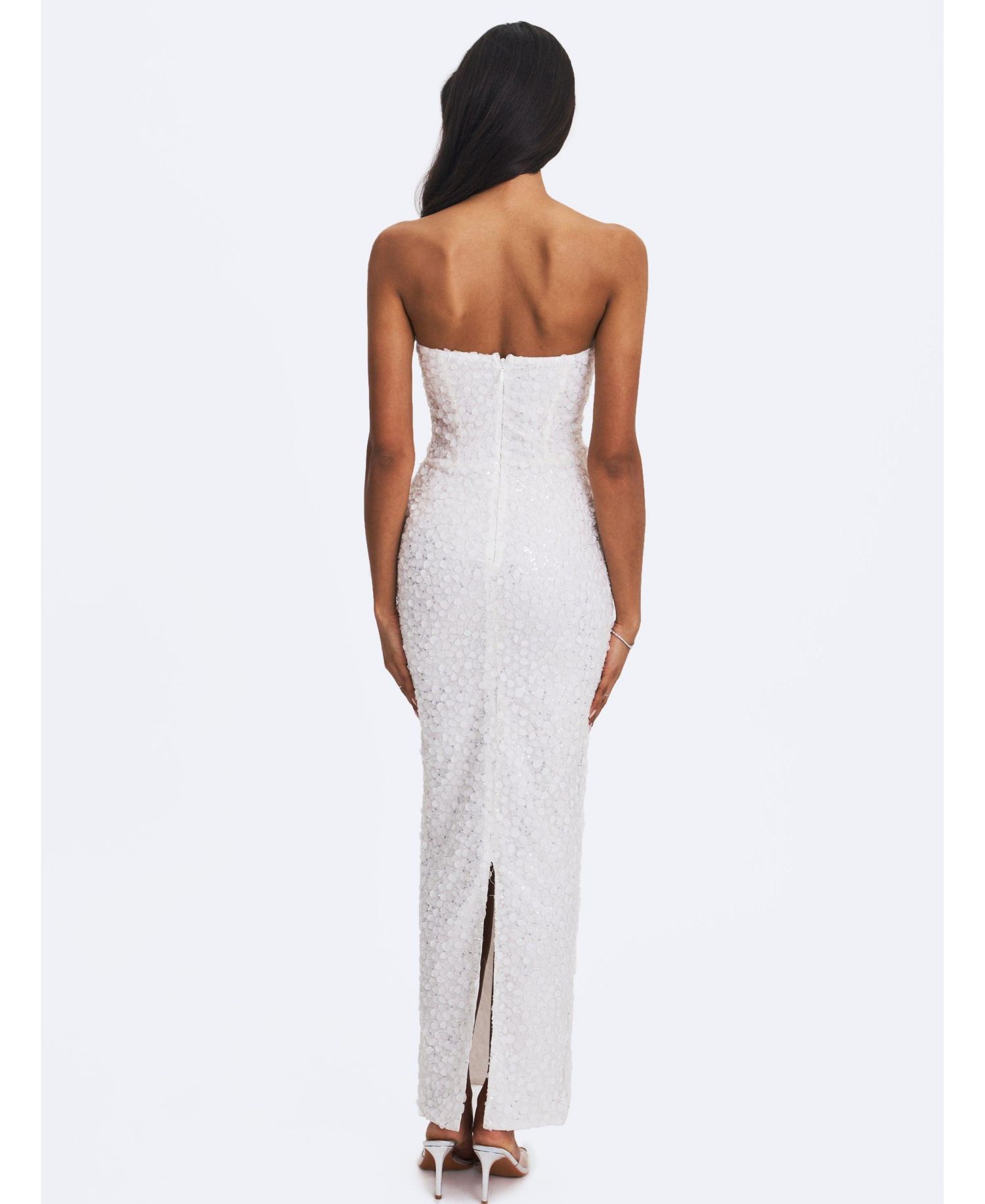 Women's Myra White Beaded Mesh Strapless Wedding Dress