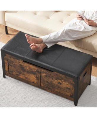 Storage Chest Wooden Storage Bench with Safety Hinges Large Shoe Bench for Entryway Easy Assembly