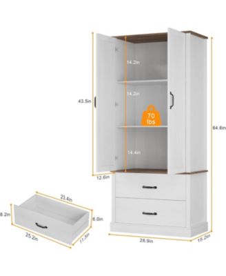  Kitchen Pantry Cabinet 2 Drawers Barn Doors Adjustable Shelves for Kitchen