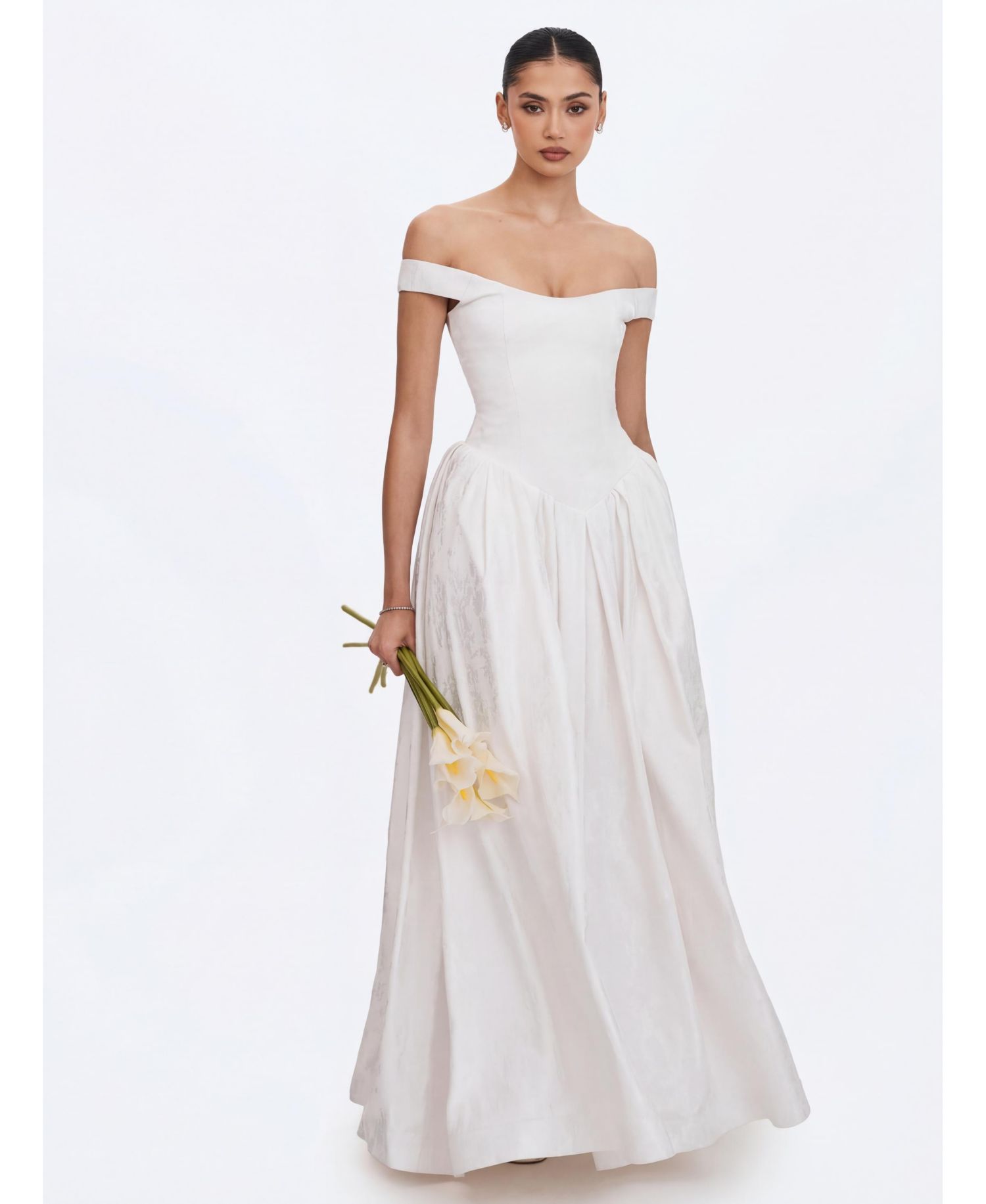 Women's Tinsley White Jacquard Bardot Wedding Gown