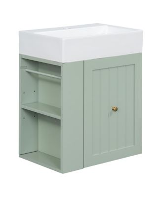 20" Bathroom Vanity with Ceramic Sink, Wall Mounted Storage Cabinet with Drawer & Side Shelf for Small Bathrooms