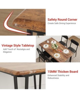 5-Piece Square Dining Set for 4, Metal Frame Table & Upholstered Chairs, Retro