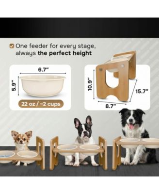 Ceramic Dog Bowl with Stand Adjustable 3 Heights 13&deg; Tilt 2×22 Oz Non-slip Bamboo Stand