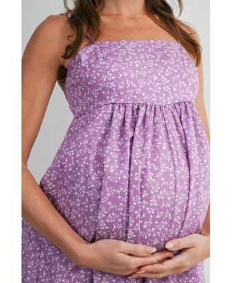 Maternity Floral Square-Neck Adjustable Strap Romper with Pockets