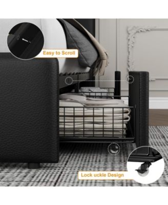 Queen Size Double Drawer Soft Bag Bed, PU Upholstered Bed with Spacious Storage, Soft and Comfortable Mattress, No Box Spring Needed