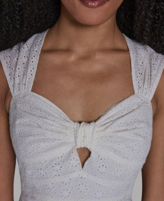 Women's Sweetheart Neck Keyhole Eyelet Maxi Dress