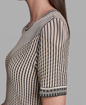 Women's Short-Sleeve Mix Pattern Crew Neck Top