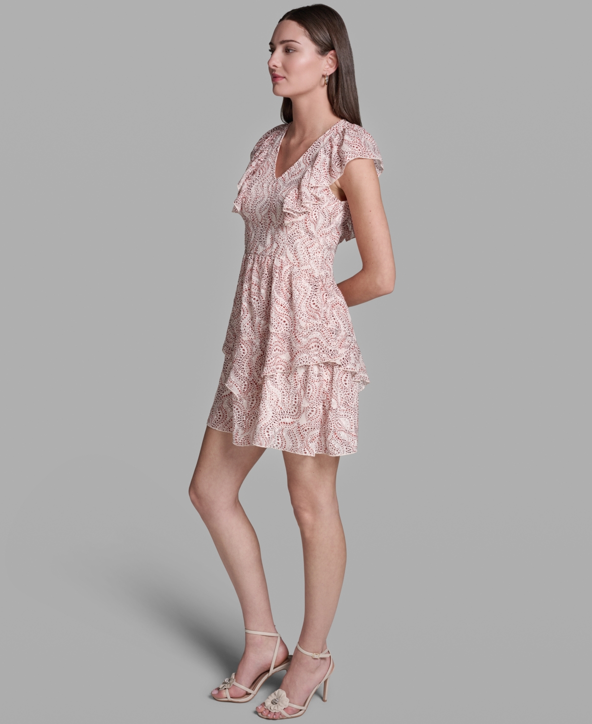 Bcbg Women's Printed Ruffle V-Neck Dress