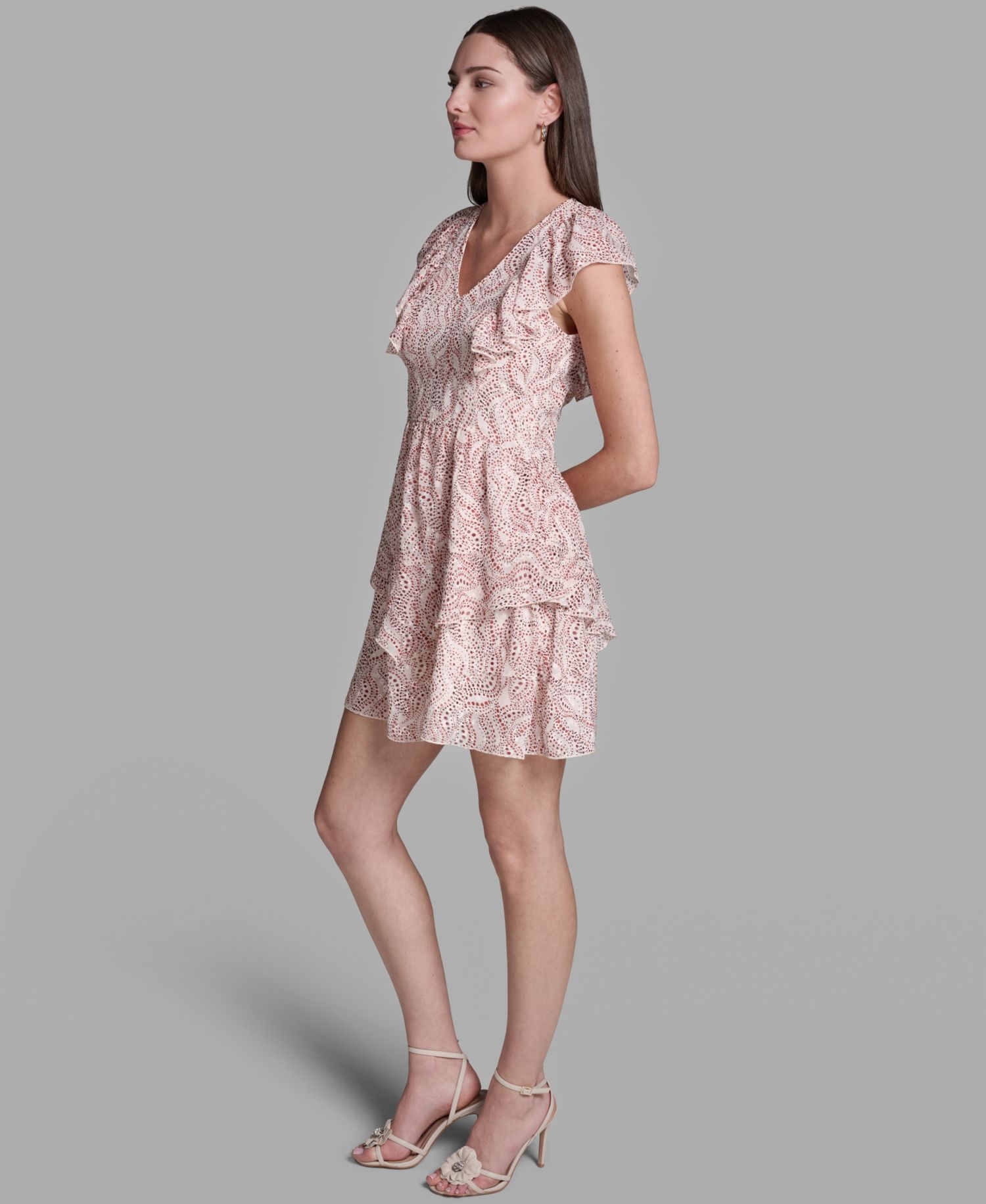 Women's Printed Ruffle V-Neck Dress