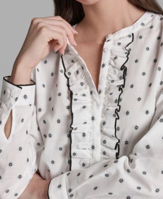 Women's Long-Sleeve Collared Printed Top