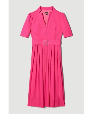 Women's Structured Crepe Belted Midi Dress