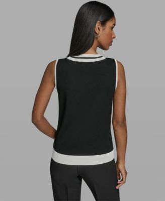 Women's Scoop-Neck Sleeveless Knit Top with Contrast Trim