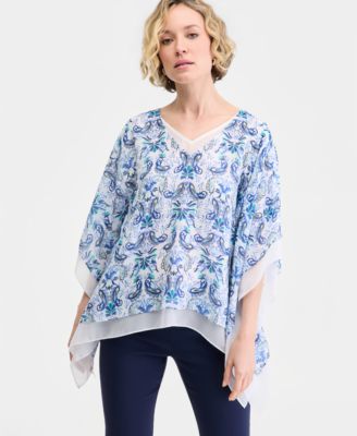 Women's Printed Layered Poncho Top