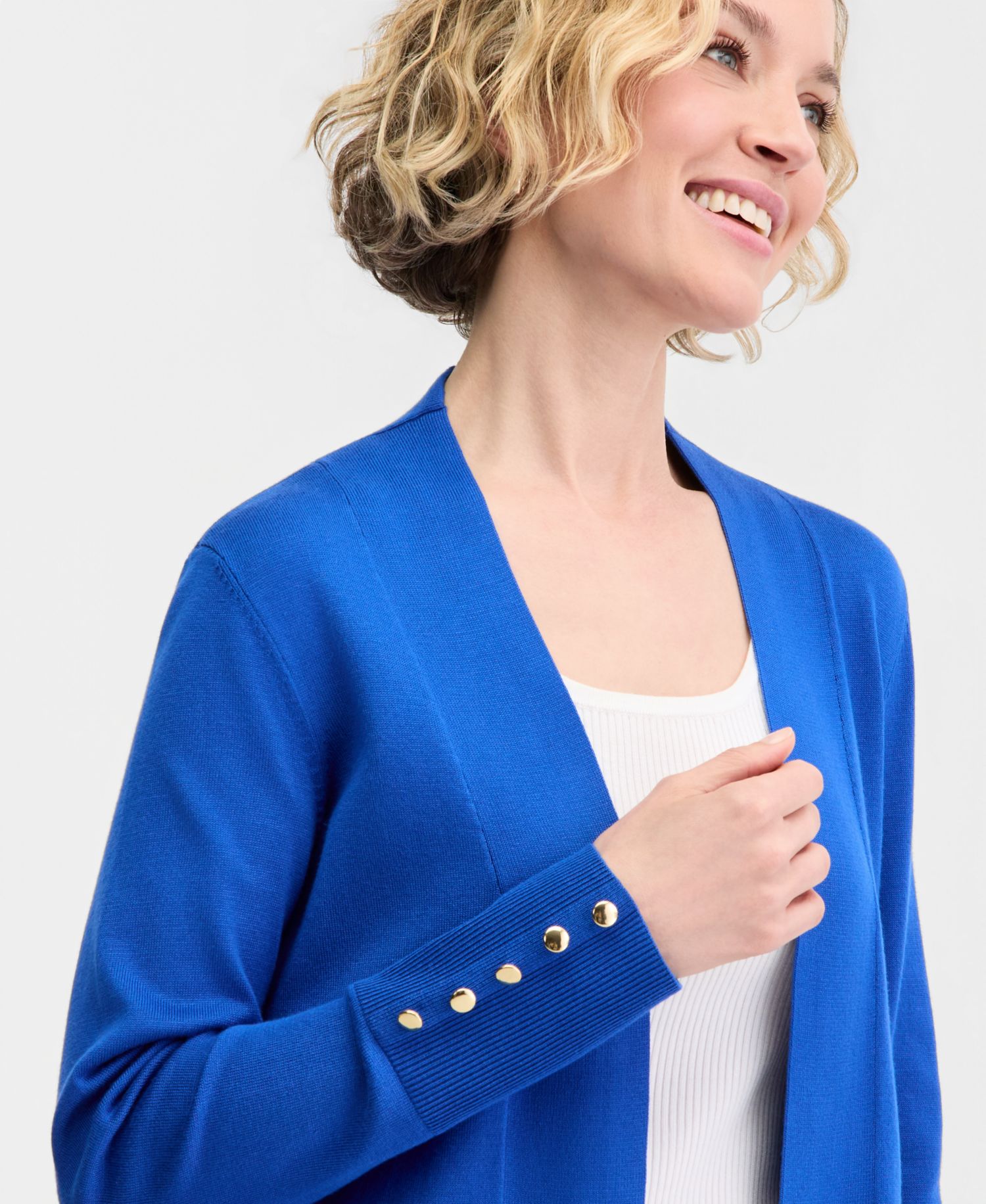 Petite Open-Front Button-Cuff Cardigan Sweater