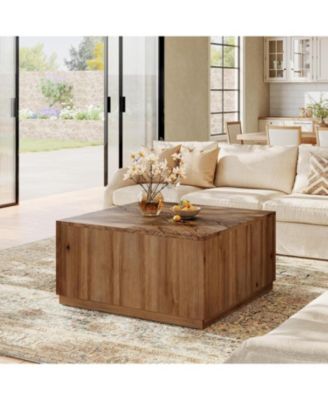 31.5-Inch Square Coffee Table for Living Room, Solid Wood