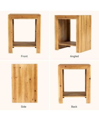Solid Wood End Table, 2-Tier Farmhouse Side Table with Storage Shelves