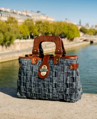 Sancia Large Woven Washed Denim Satchel Bag