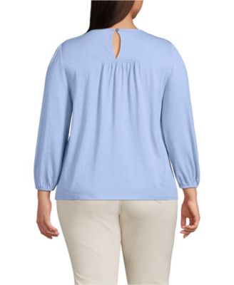 Plus Size 3/4 Sleeve Eyelet Mix Flowy Top