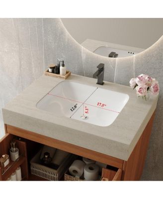 30" Freestanding Bathroom Vanity with Faux Marble Top, Ceramic Sink, Soft Close Storage for Small Bathrooms
